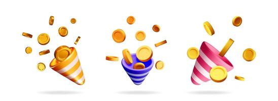 Party poppers with exploding golden coins vector
