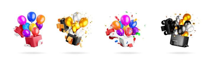 Balloons emerging from colorful boxes vector