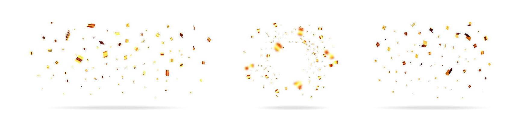 Set of falling golden confetti pieces