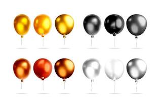 Set of 3d gold, red, black, and silver balloons vector