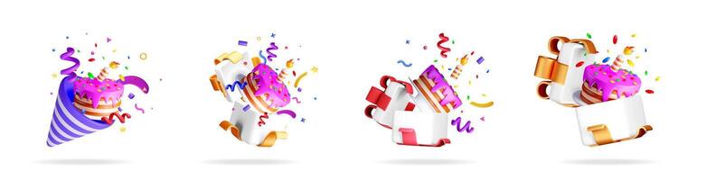 Set of festive birthday elements vector