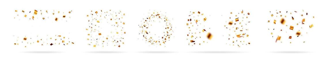 Golden flying confetti particle set on white vector