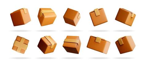 3d brown cardboard box with beige tape vector