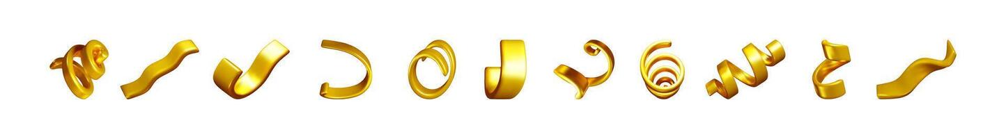 Set of 3d golden ribbon in various abstract shapes vector