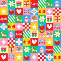 Colorful patterned design with playful icons vector