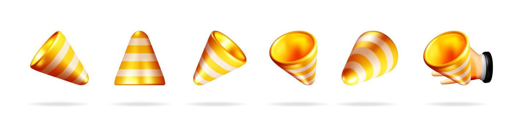 Set of gold and white striped party poppers