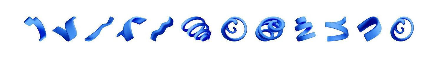 A set of blue 3d rendered abstract shapes. vector