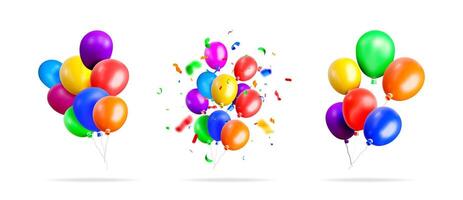 Three sets of colorful vibrant latex party balloons vector