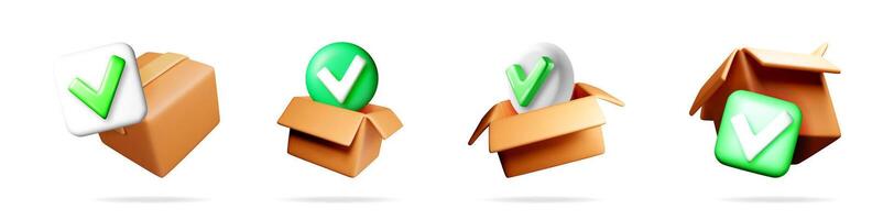 Delivery boxes with green checkmarks vector