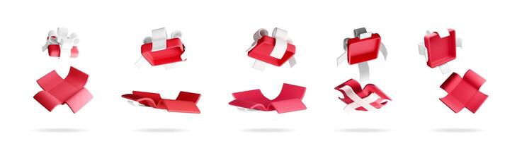 Set of 3d gift box elements opening vector