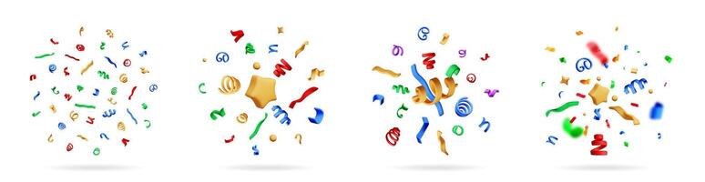 Set of flying colorful ribbons, stars and spirals vector