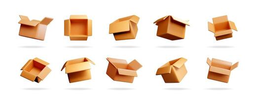 3d rendering open cardboard delivery box vector