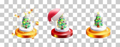 Christmas tree in glass dome with snow confetti vector