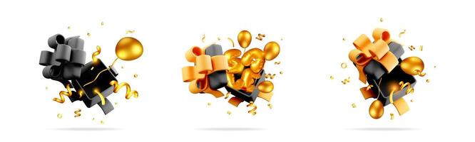 Gift box with party objects. Black friday shopping vector
