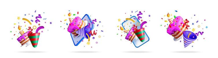 Set of 3d celebrate objects vector