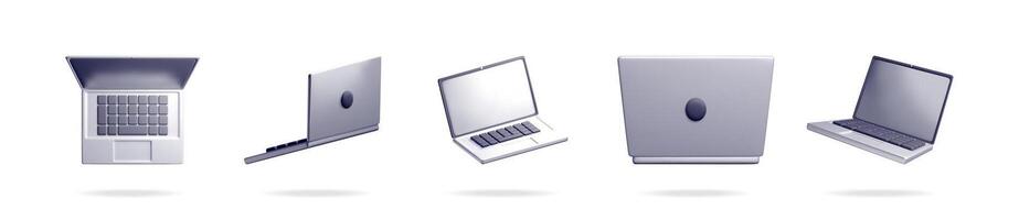 Set of 3d laptop illustration with different angle vector