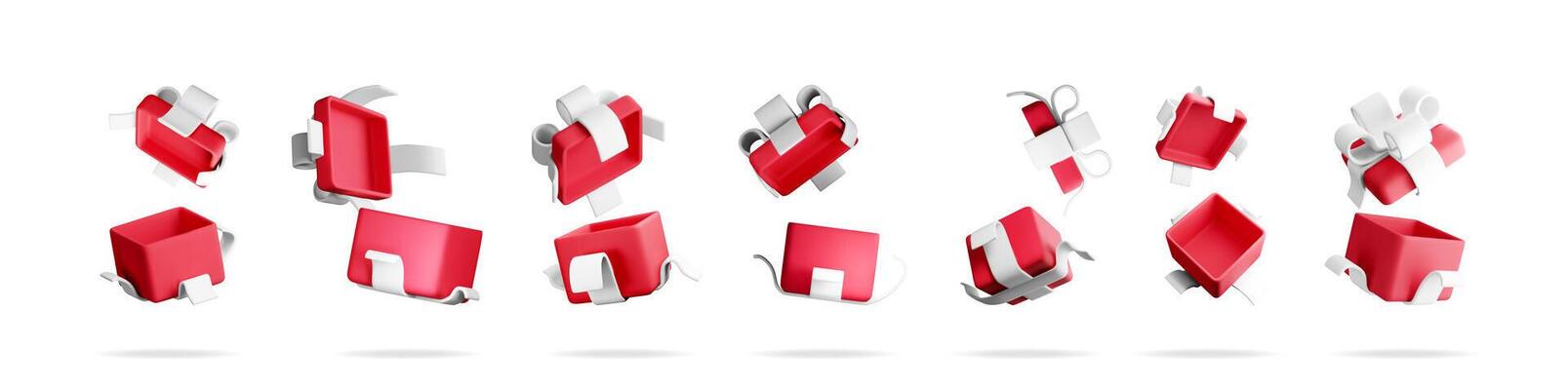 Many red gift boxes with white ribbons