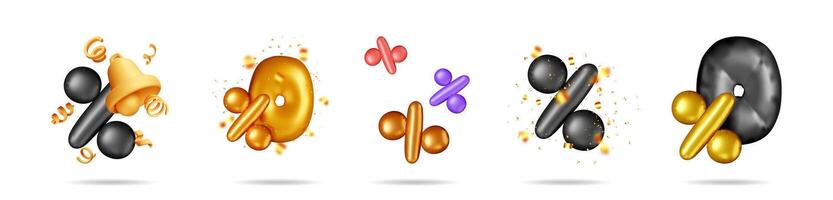 3d percent signs with various elements vector
