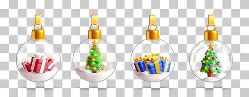 Festive Christmas ornament set with snow globe vector