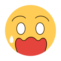 Yellow emoji with extremely shocked face, wide mouth, sweating. png