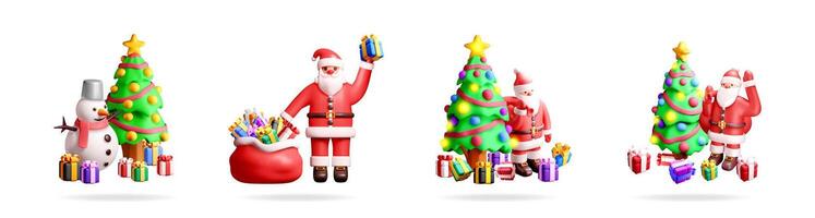 Various 3d Christmas characters set for holiday vector