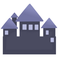 A purple castle with three turrets on top. png