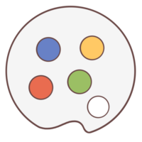 Cartoon icon of a round palette with four different colors. png