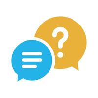 Blue and Yellow Speech Bubbles with Question Mark and Text Lines chat communication vector