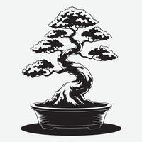 bonsai tree in black and white on a white background vector