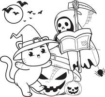 Halloween coloring page with cat vector