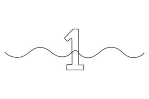 One line drawing of numeric digit 1 in continuous contour style for modern education and infographic icon vector