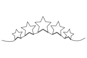Continuous one line drawing of five stars for rating, quality, and review concepts in minimalist style vector