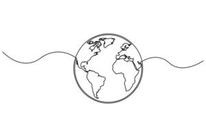 One line drawing of earth globe in minimalist continuous style for ecology, geography and global unity concepts vector