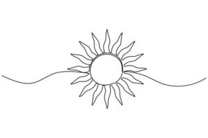 One line sun drawing in minimalist contour style for summer heat weather symbol and seasonal artwork vector