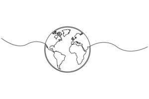 Continuous one line drawing of earth globe symbol representing global connection and environmental awareness vector