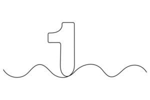Continuous one line drawing of number one icon in minimal style for education, ranking and numeric design vector