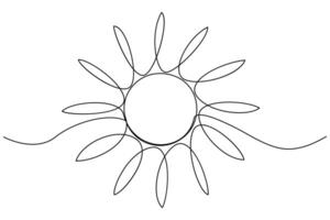 Minimal continuous line art of sun symbol representing summer warmth and sunshine in clean modern style vector