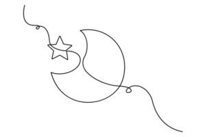 Minimal continuous line drawing of crescent moon and star representing ramadan and eid celebrations in muslim culture vector