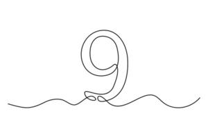 Creative one line illustration of number nine for abstract minimalist education icon or decorative numeric design vector