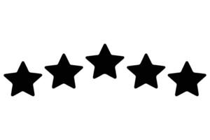 Minimal black silhouette of five stars for rating, evaluation and customer feedback graphics vector