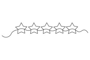 Minimal continuous line art of five stars representing rating, quality and customer review symbols vector