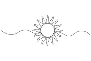 Continuous one line drawing of summer sun with minimal contour style for weather and seasonal design vector