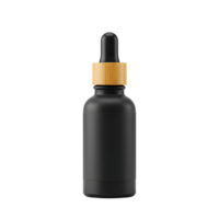 fosco Preto sérum conta-gotas garrafa com de madeira boné isolado fundo png