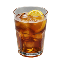 Chilled Cola Glass with Ice Cubes and Lemon Garnish tea isolated png