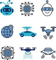 Futuristic Robotics, Drones, and AI Mobility Icon Pack vector