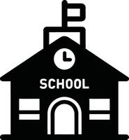 Classic School Building Icon with Clock and Flag vector