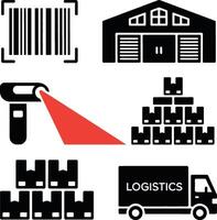 Barcode, Warehouse, and Scanner Icon Set vector