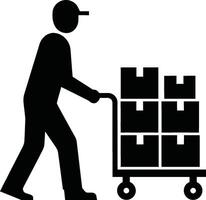 Warehouse Worker Pushing Trolley with Boxes Icon vector