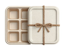 Eco-Friendly Container with Six Compartments and Natural Twine Tie png