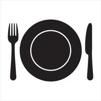 Simple black silhouette of a plate with fork and knife for dining vector